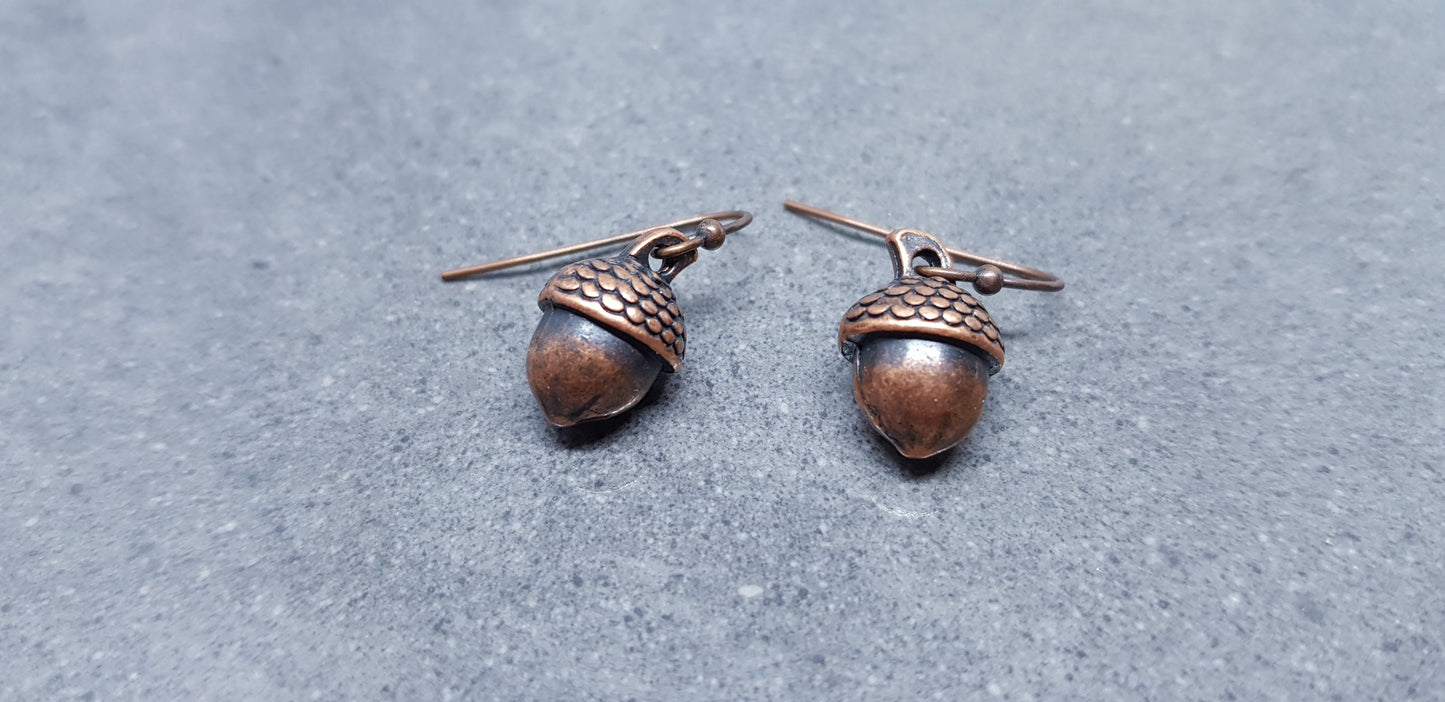 Large Antique Copper Plated Acorn Earrings