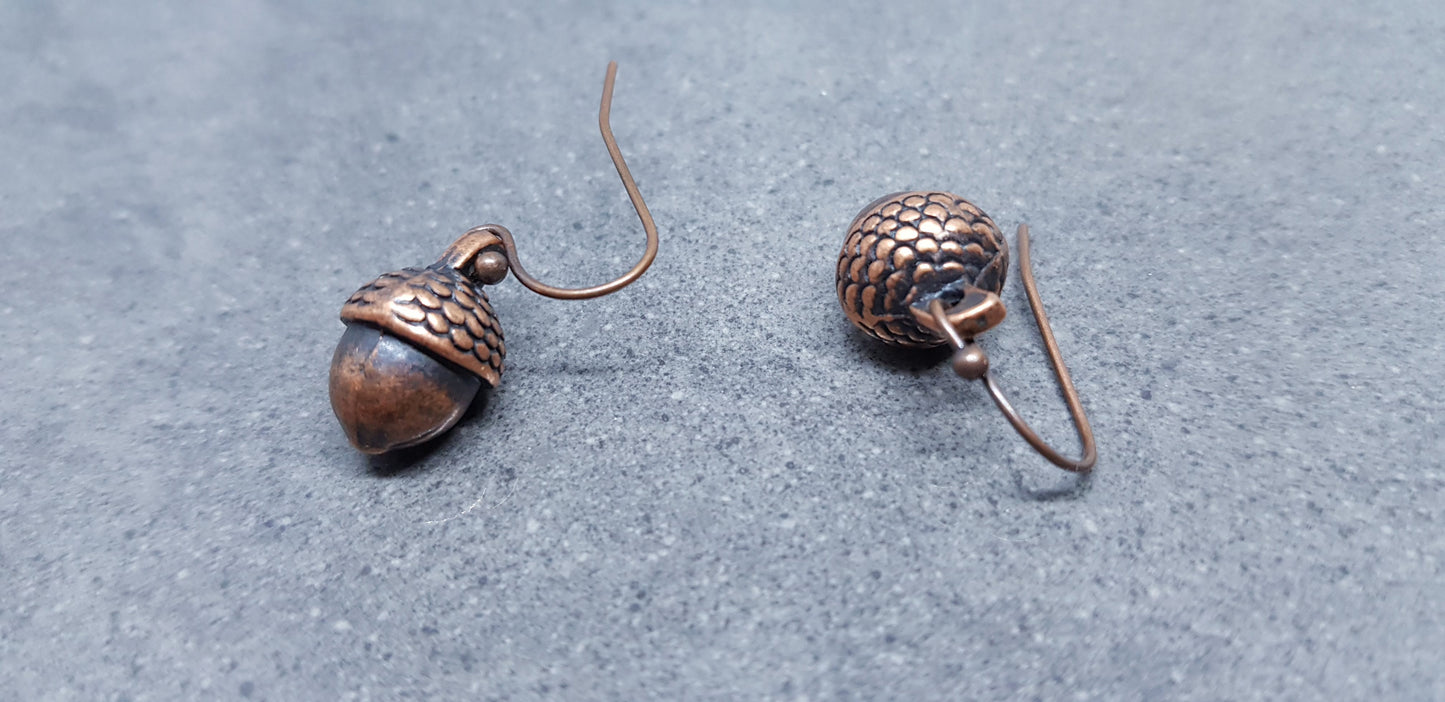 Large Antique Copper Plated Acorn Earrings