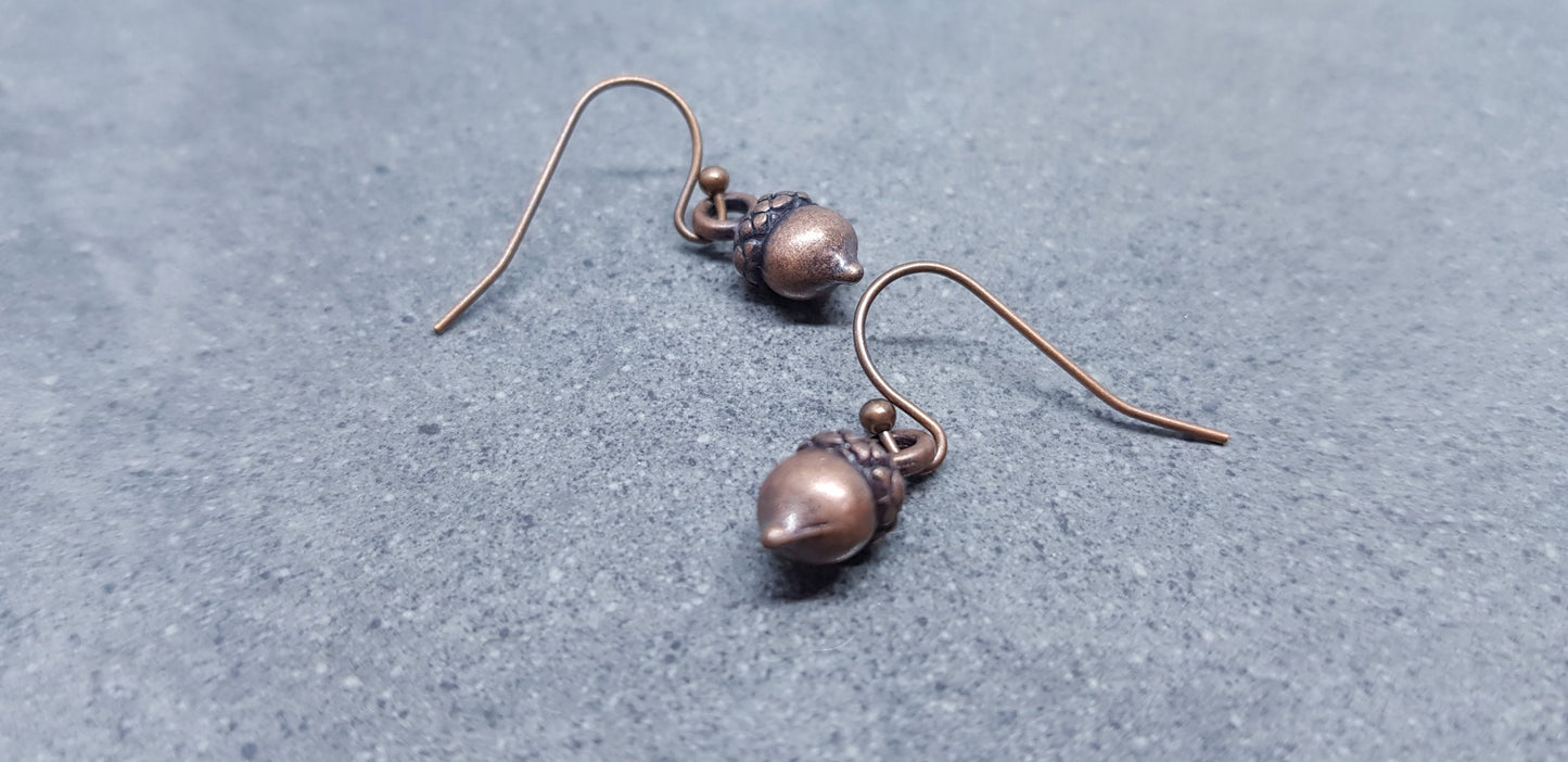 Small Antique Copper Plated Acorn Earrings