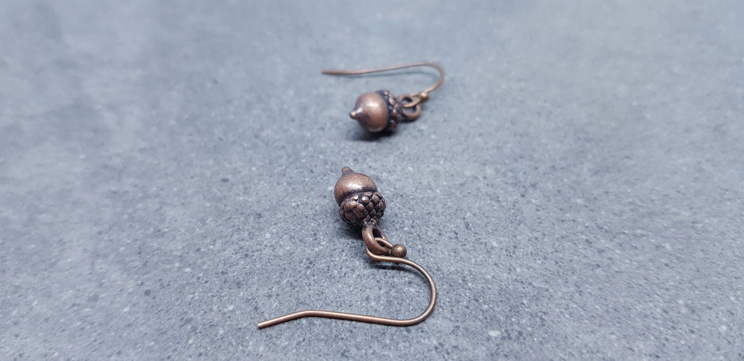 Small Antique Copper Plated Acorn Earrings