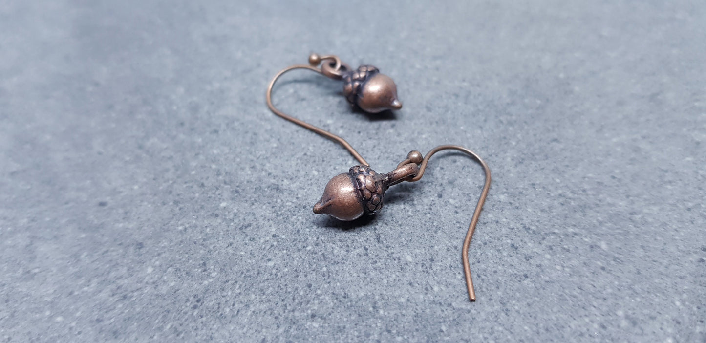 Small Antique Copper Plated Acorn Earrings