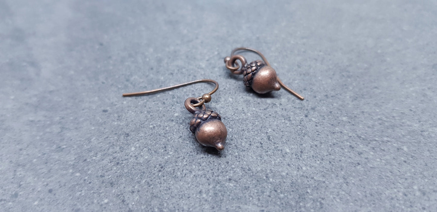 Small Antique Copper Plated Acorn Earrings