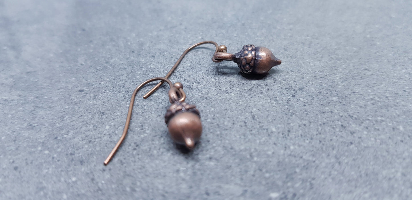 Small Antique Copper Plated Acorn Earrings