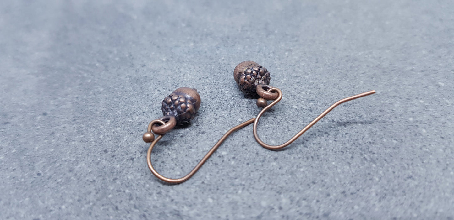 Small Antique Copper Plated Acorn Earrings