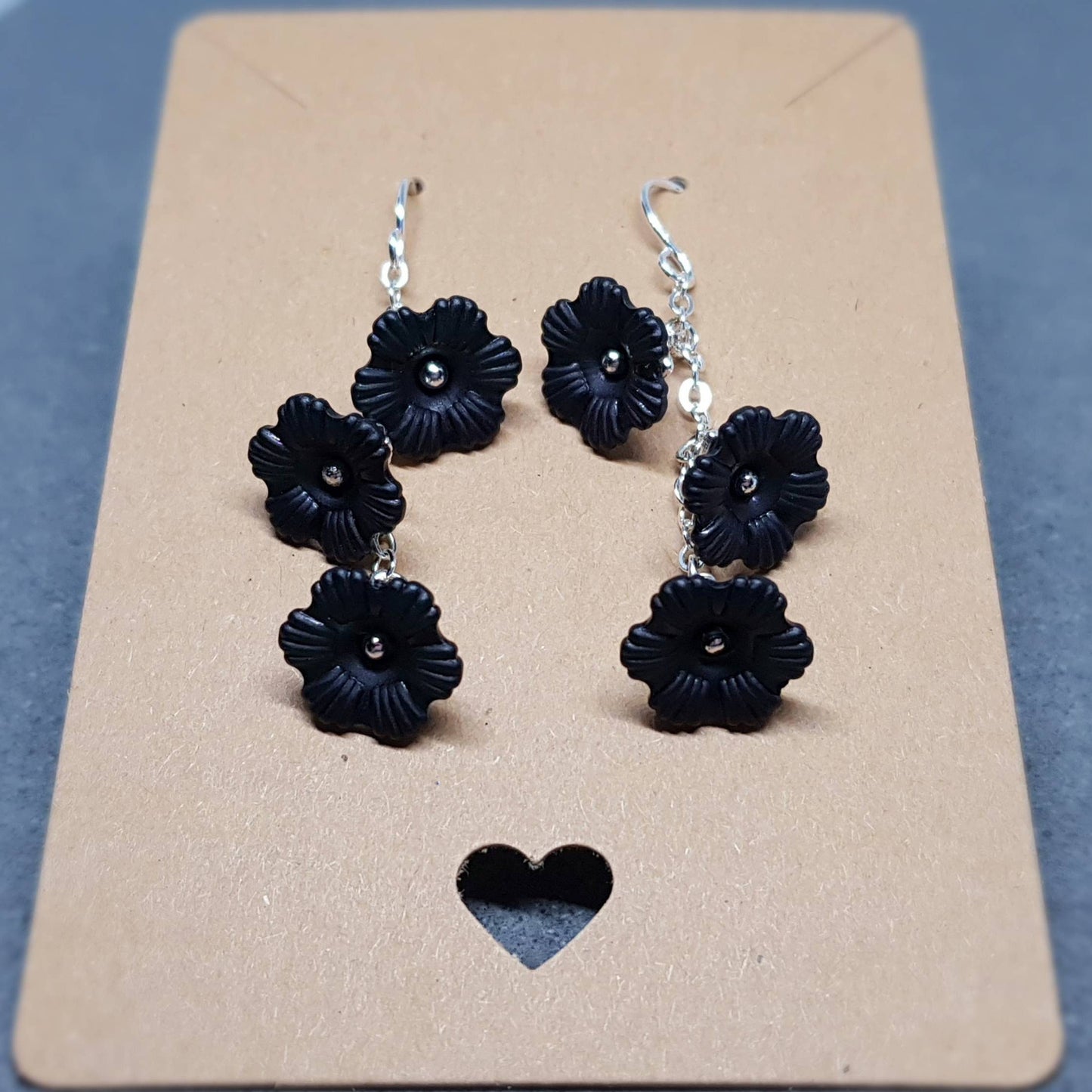 Flower Earrings, Hypoallergenic Ear Wires, Black Earrings, Boho Jewelry, Simple Vintage Earrings