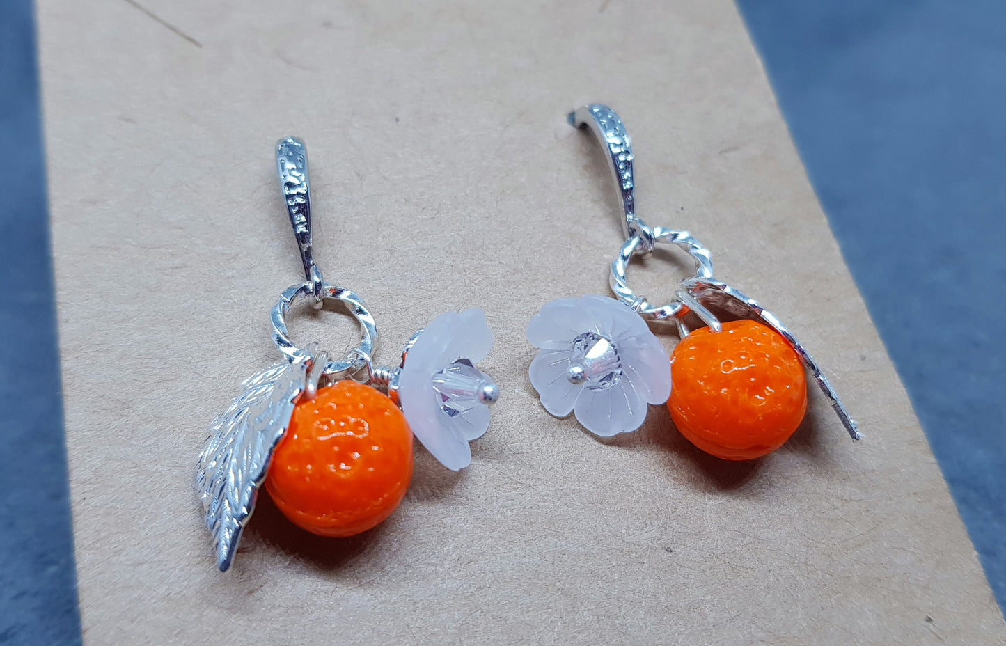 Glass Orange Fruit Earrings, Hypoallergenic Ear Wires, Flower Earrings, Glass Earrings, PRIMERO Crystals®, Gift for her