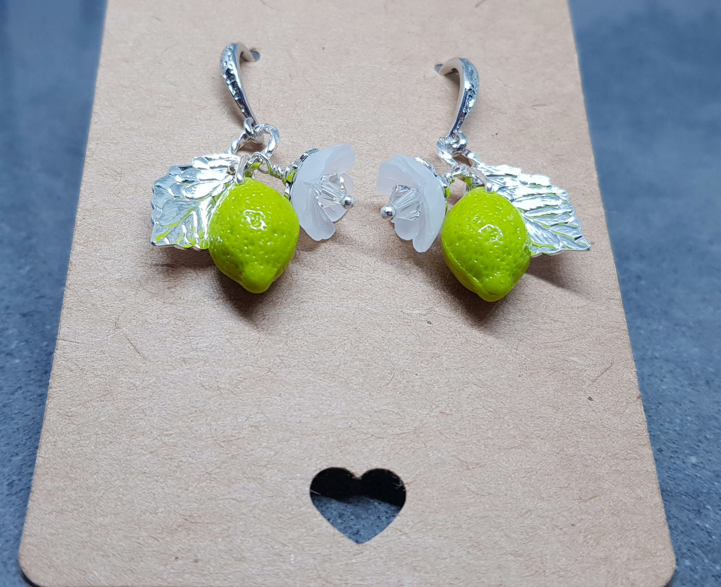 Glass Lime Fruit Earrings, Hypoallergenic Ear Wires, Glass Jewellery, Flower Earrings, PRIMERO Crystals®, Super Cute Earrings, Gift for her