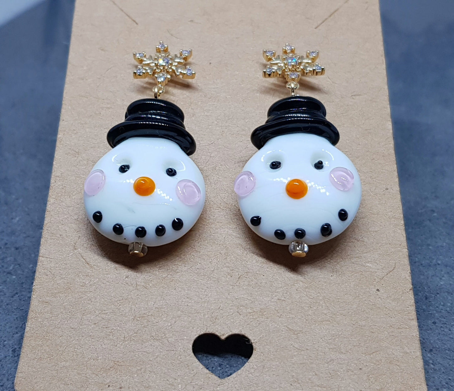 Glass Snowmen Earrings, Snowflake Earrings, Cubic Zirconia Nickel Free Studs, Christmas Earrings, Christmas Jewellery, Festive Earrings