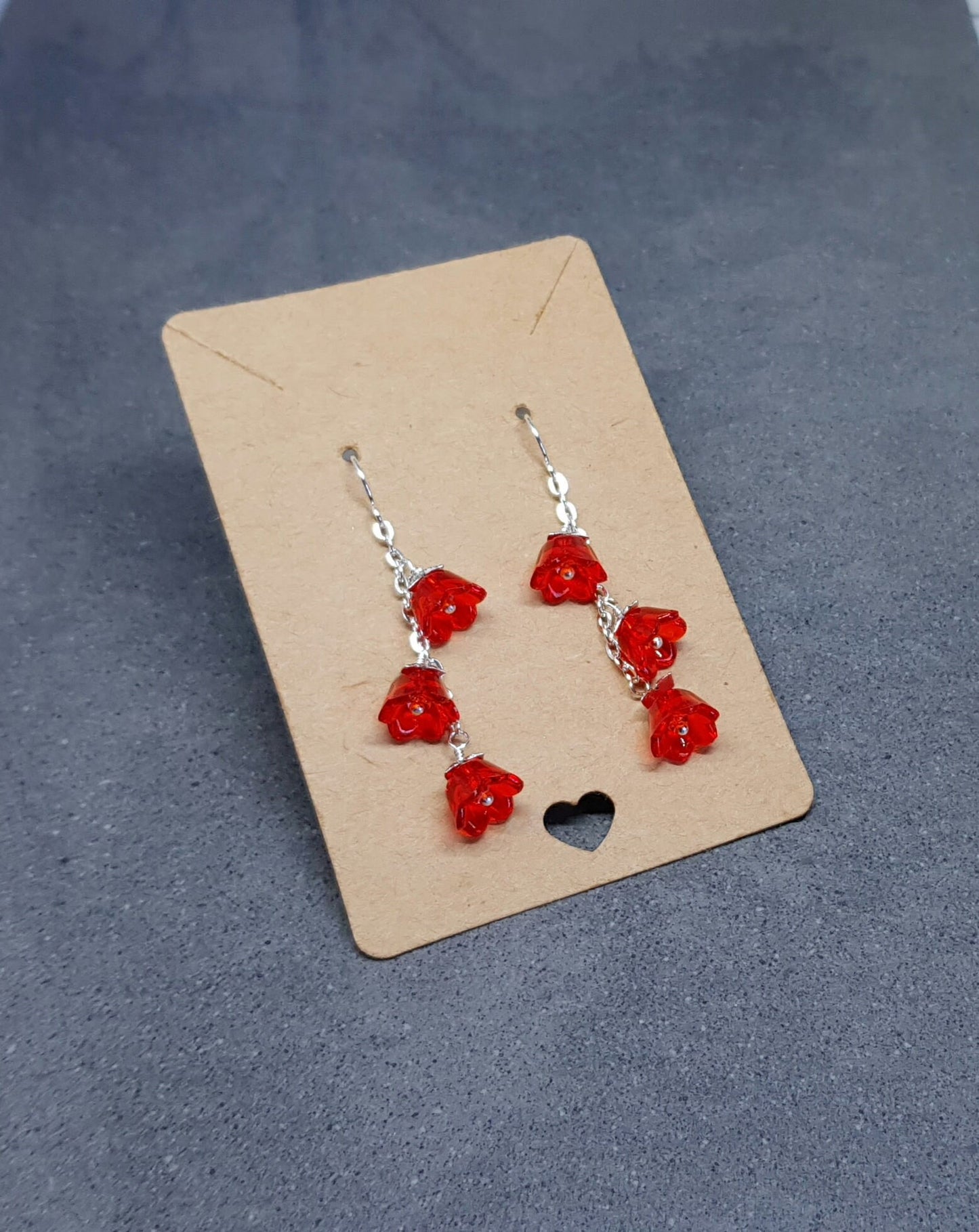 Flower Earrings, Hypoallergenic Ear Wires, Imitation Glass, Red Earrings, Boho Jewelry, Simple Vintage Earrings