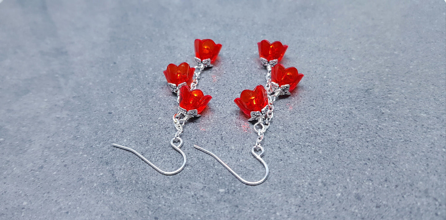 Flower Earrings, Hypoallergenic Ear Wires, Imitation Glass, Red Earrings, Boho Jewelry, Simple Vintage Earrings