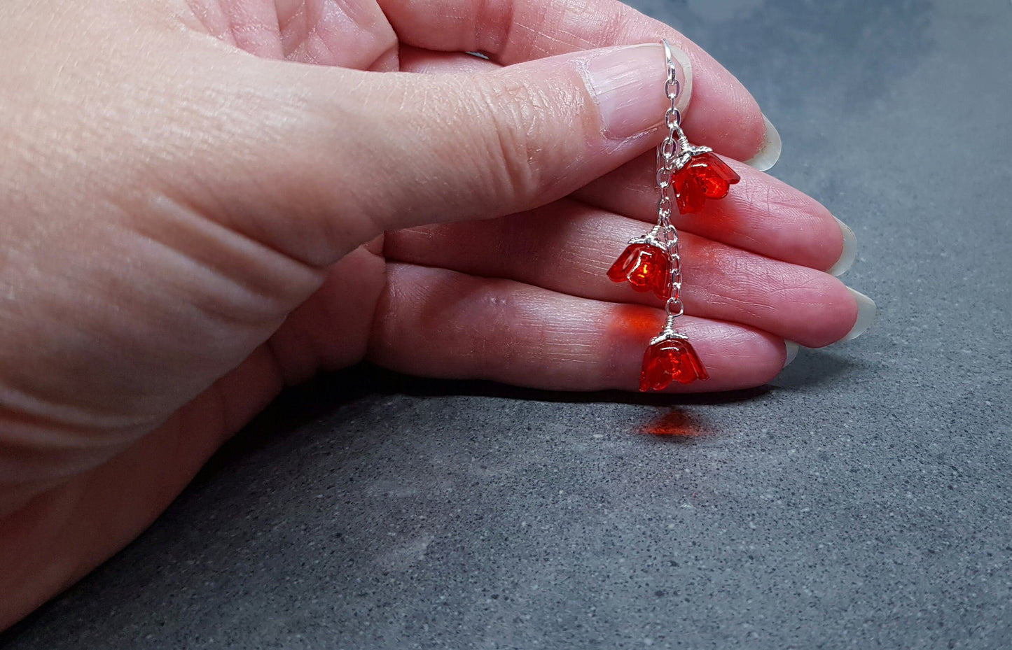 Flower Earrings, Hypoallergenic Ear Wires, Imitation Glass, Red Earrings, Boho Jewelry, Simple Vintage Earrings