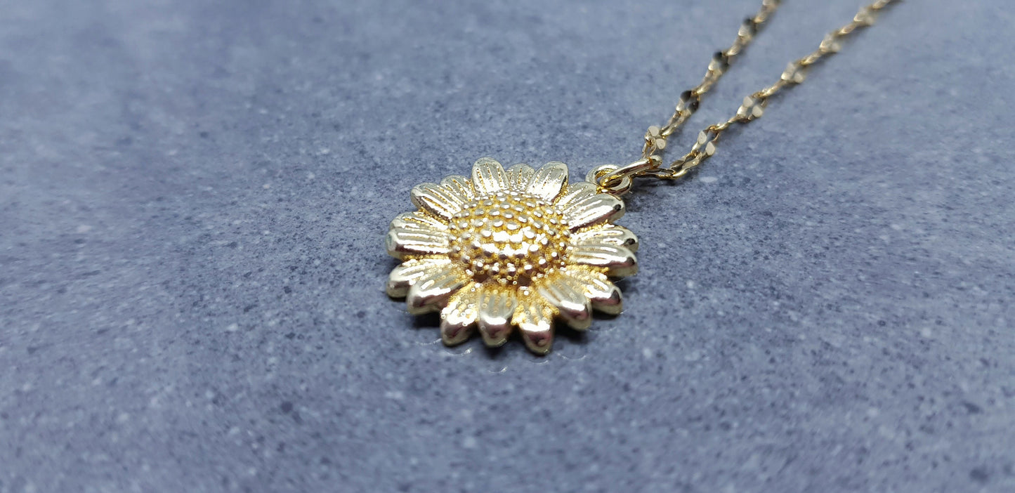 Gold Sunflower Necklace, Flower Jewelry, Brass Sunflower, 18K Gold Plated