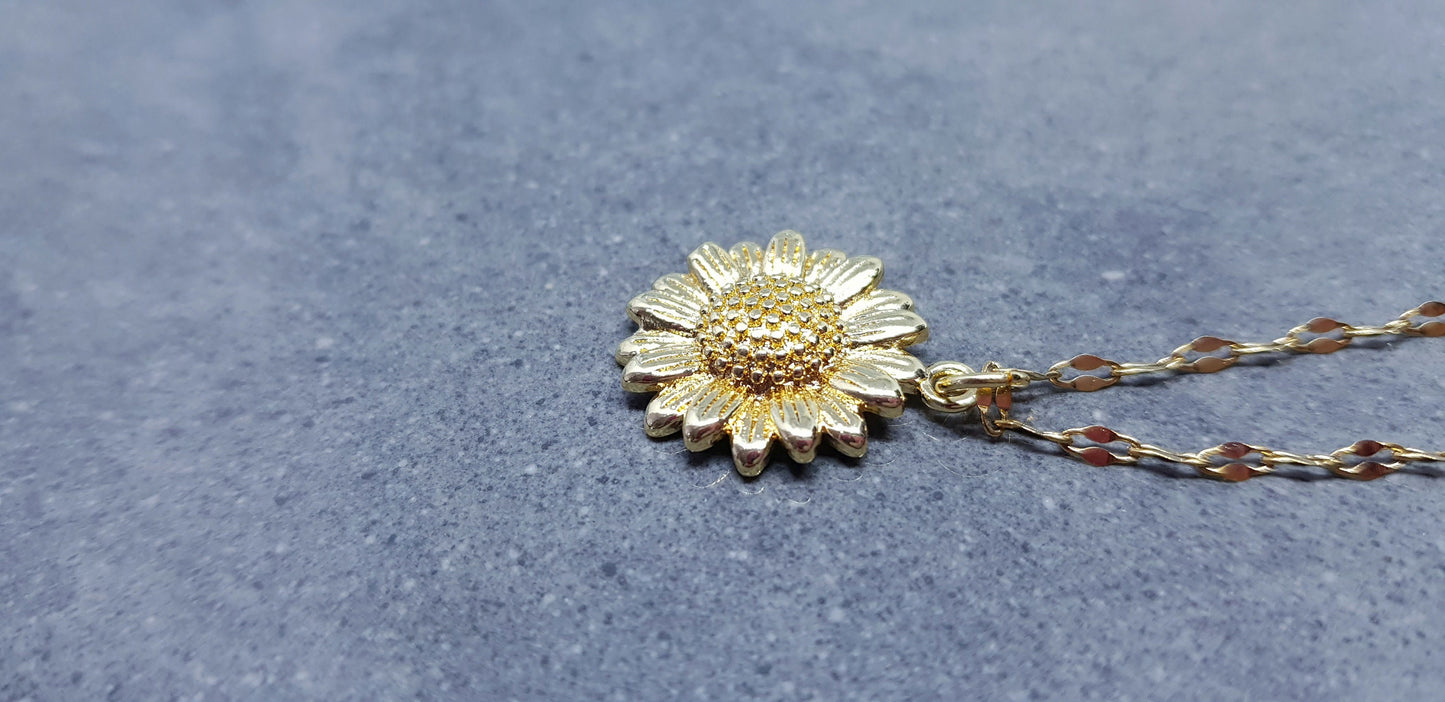 Gold Sunflower Necklace, Flower Jewelry, Brass Sunflower, 18K Gold Plated
