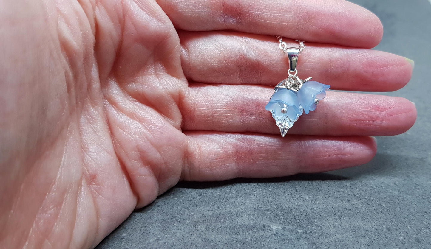 Flower Necklace, Clear PRIMERO Crystals®, Blue Bellflower, Special Occasion Earrings, Crystal Flower Earrings, Matching Earrings Available