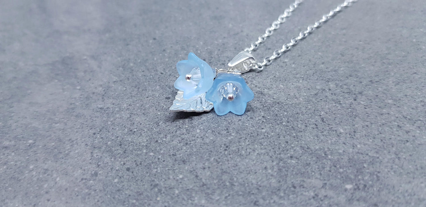 Flower Necklace, Clear PRIMERO Crystals®, Blue Bellflower, Special Occasion Earrings, Crystal Flower Earrings, Matching Earrings Available