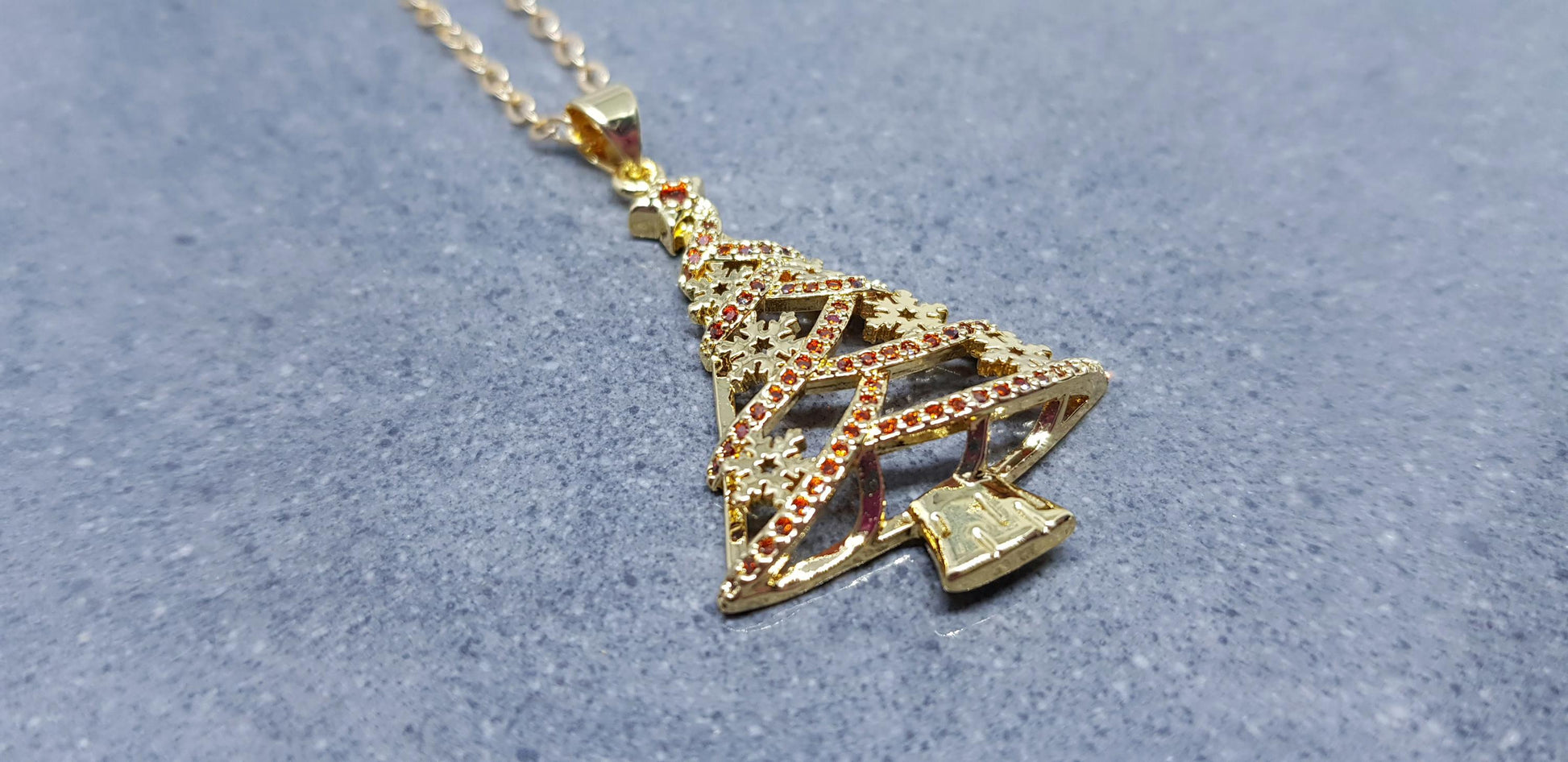 Christmas Tree Necklace, Brass Micro Pave Cubic Zirconia Pendant, Christmas Necklace, Festive Jewellery, Gold Christmas Tree