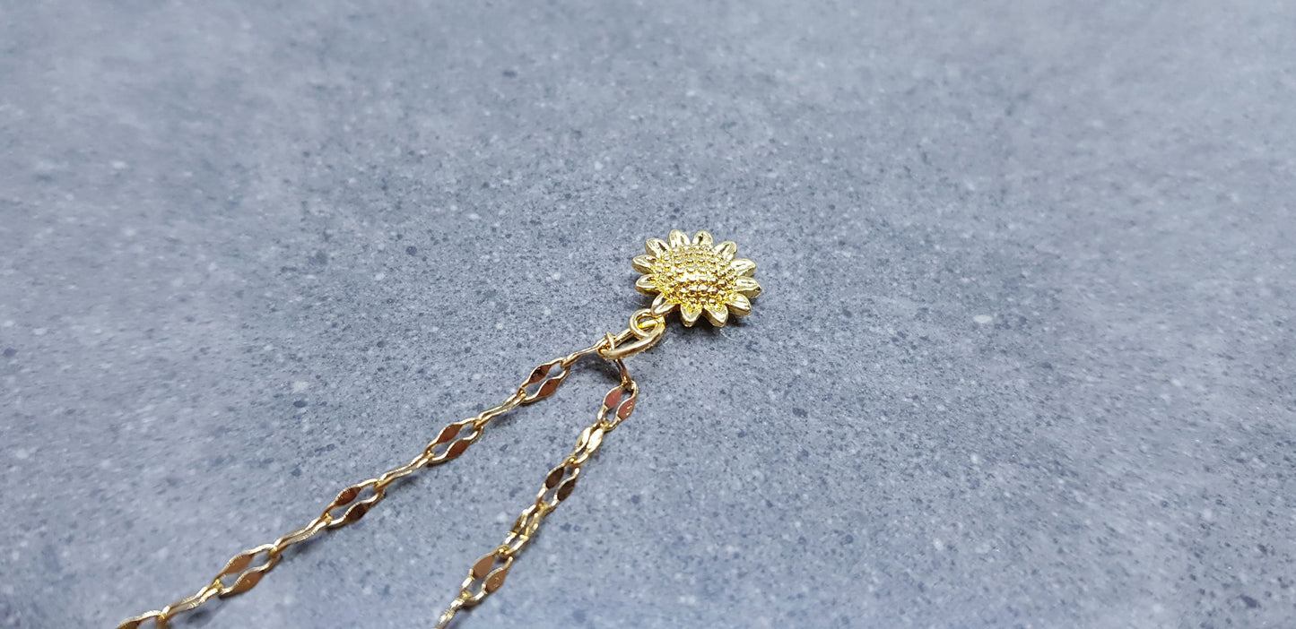 Gold Sunflower Necklace, Flower Jewelry, Brass Sunflower, 18K Gold Plated