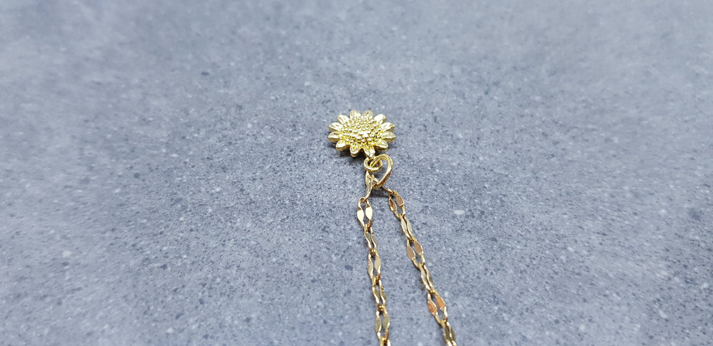 Gold Sunflower Necklace, Flower Jewelry, Brass Sunflower, 18K Gold Plated