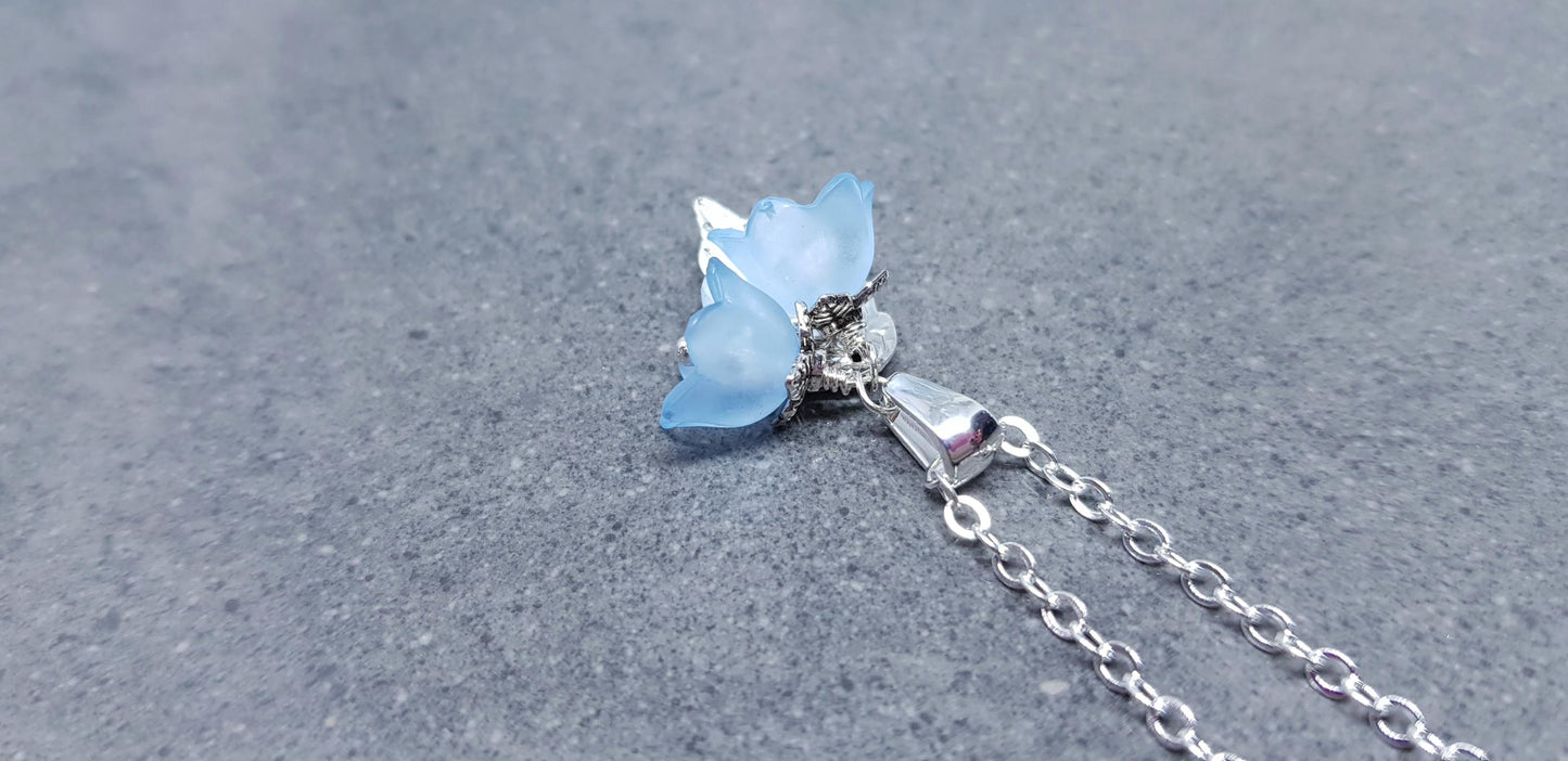 Flower Necklace, Clear PRIMERO Crystals®, Blue Bellflower, Special Occasion Earrings, Crystal Flower Earrings, Matching Earrings Available