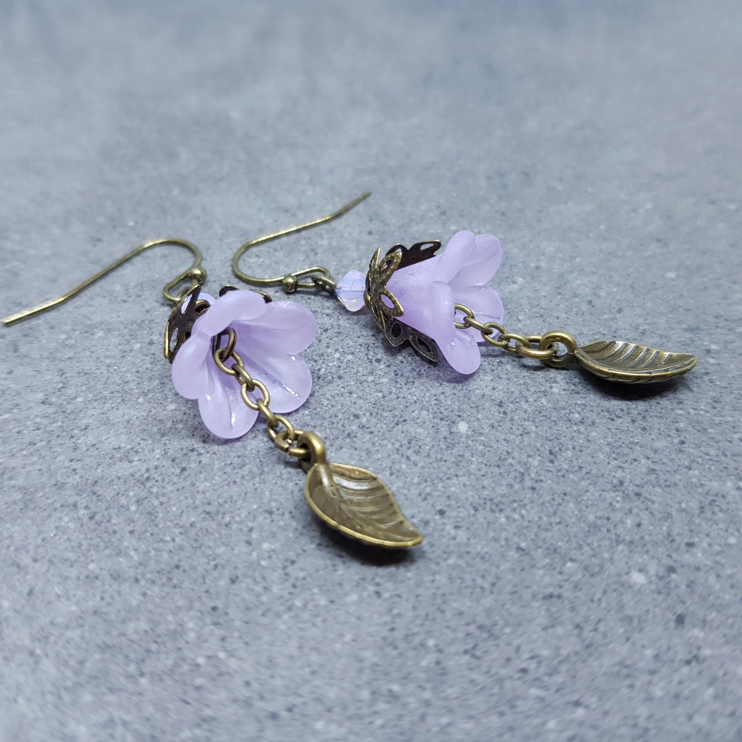 Purple Flower Earrings, Choice of Ear Wires, Mauve, Leaf Earrings, Seasonal Earrings, Vintage Style Jewellery, PRIMERO Crystals®