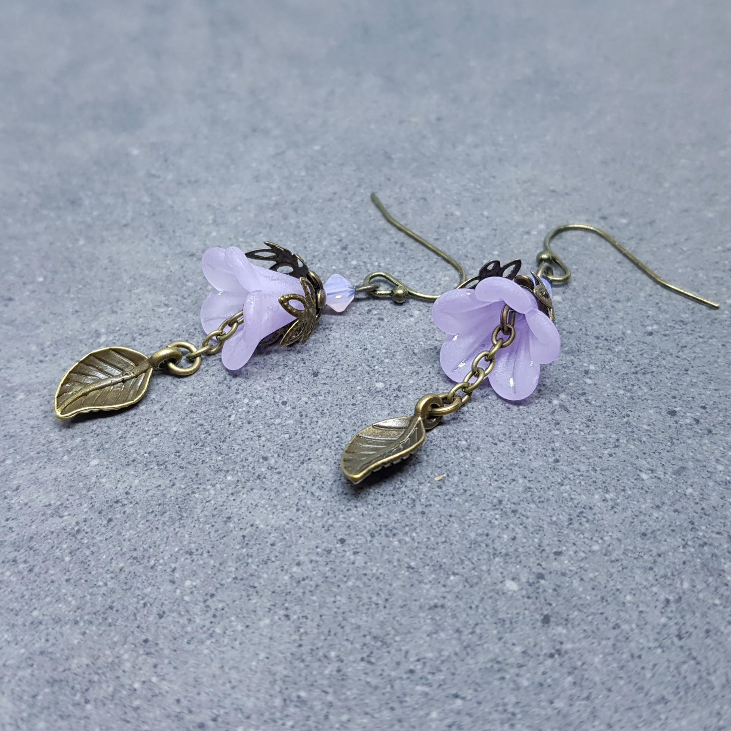 Purple Flower Earrings, Choice of Ear Wires, Mauve, Leaf Earrings, Seasonal Earrings, Vintage Style Jewellery, PRIMERO Crystals®