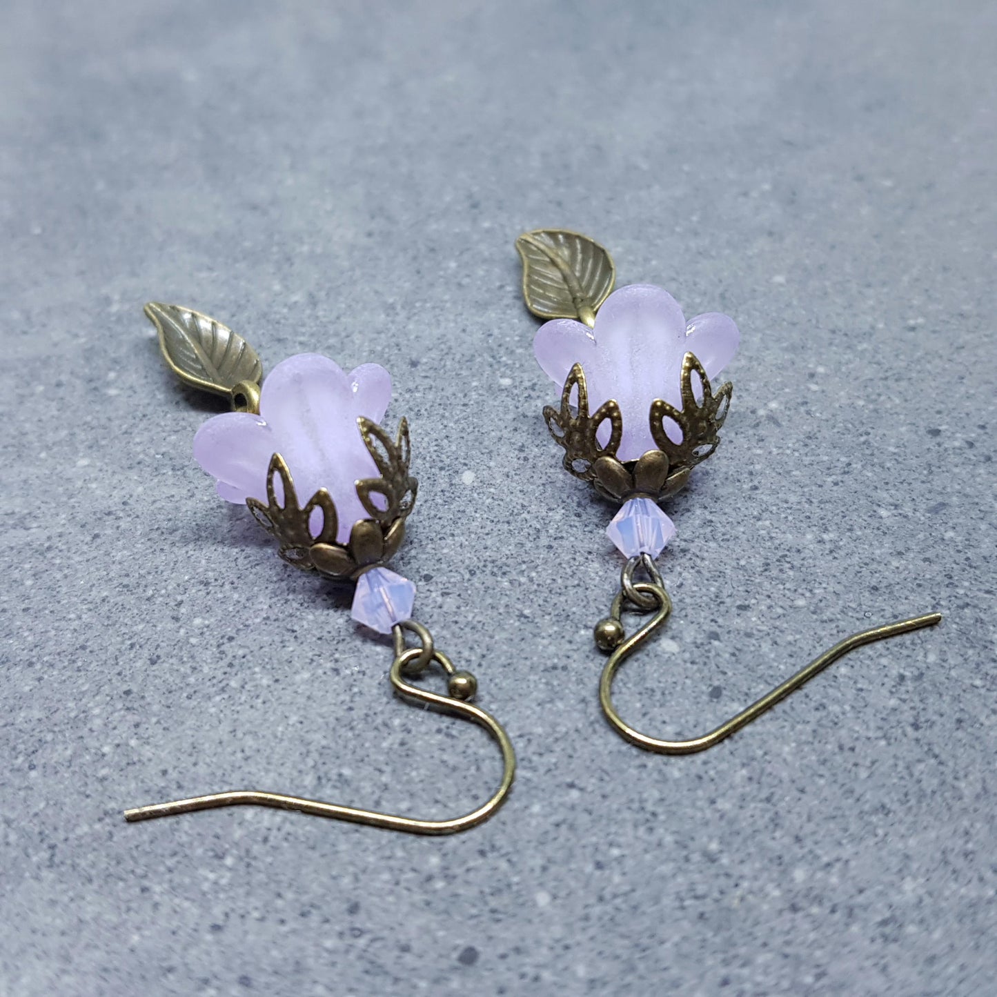 Purple Flower Earrings, Choice of Ear Wires, Mauve, Leaf Earrings, Seasonal Earrings, Vintage Style Jewellery, PRIMERO Crystals®