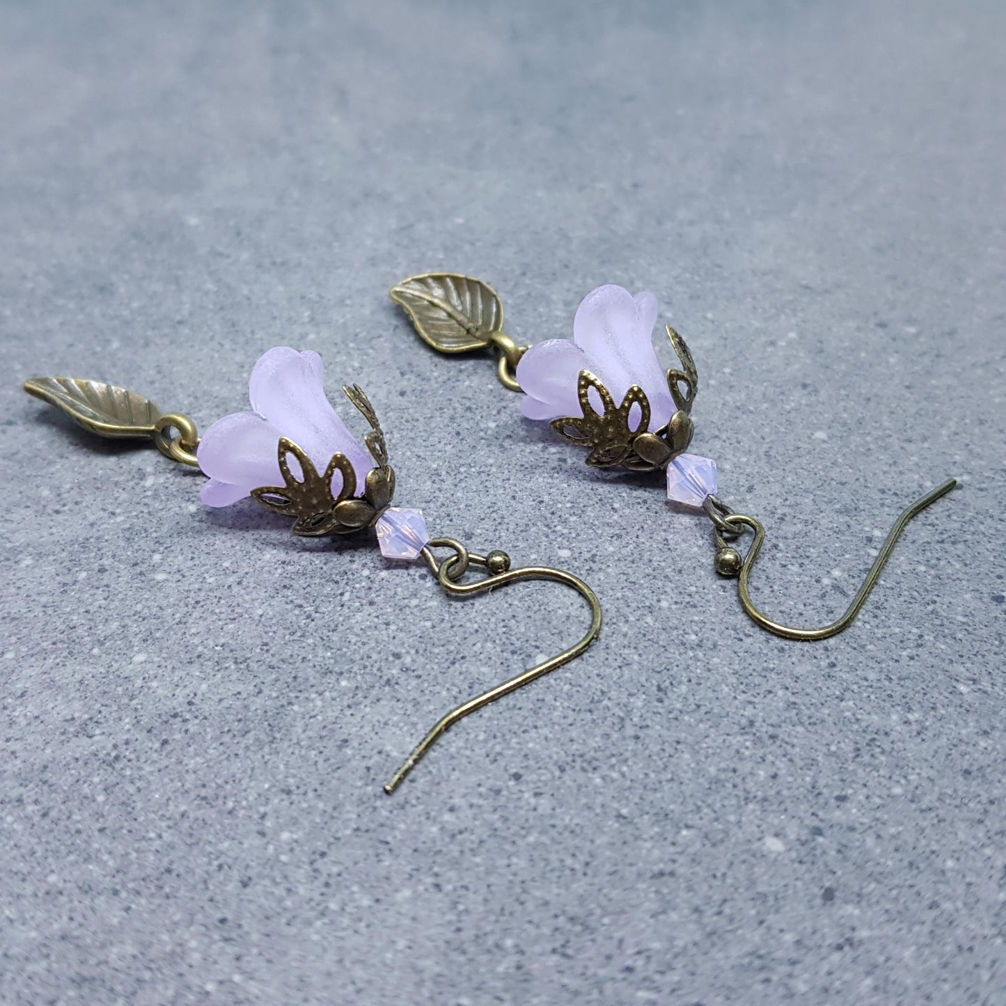 Purple Flower Earrings, Choice of Ear Wires, Mauve, Leaf Earrings, Seasonal Earrings, Vintage Style Jewellery, PRIMERO Crystals®