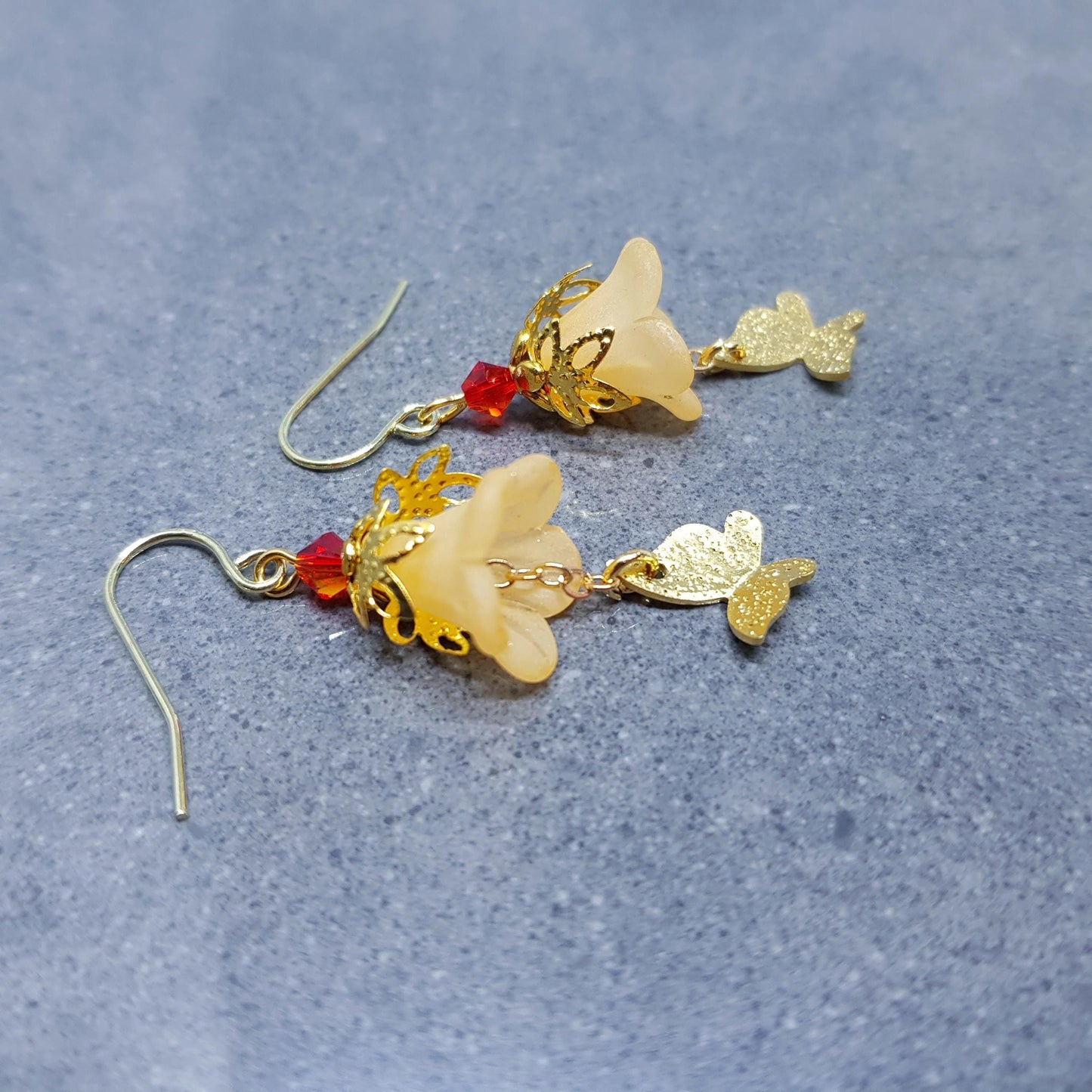 Summer Flower Earrings, Choice of Ear Wires, Burnt Orange, Butterfly Earrings, Seasonal Earrings, Spring/Summer Jewellery, PRIMERO Crystals®
