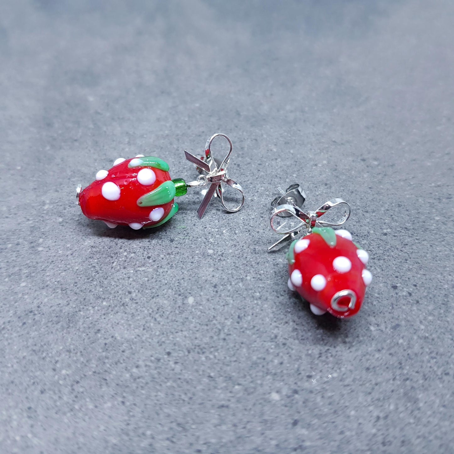 Glass Strawberry Earrings, Brass Stud Earrings, Nickel Free, Super Cute Earrings, Fruit Jewellery