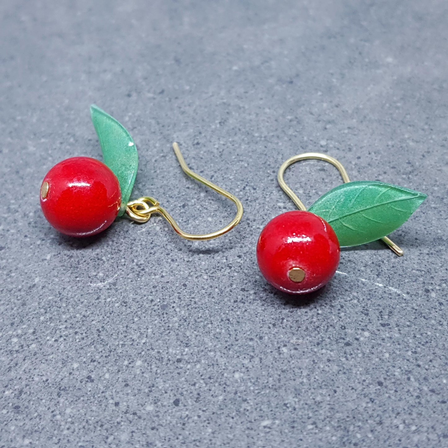 Glass Cherry Earrings, Berry Earrings, Hypoallergenic Ear Wires, Glass Jewelry, Fruit Earrings