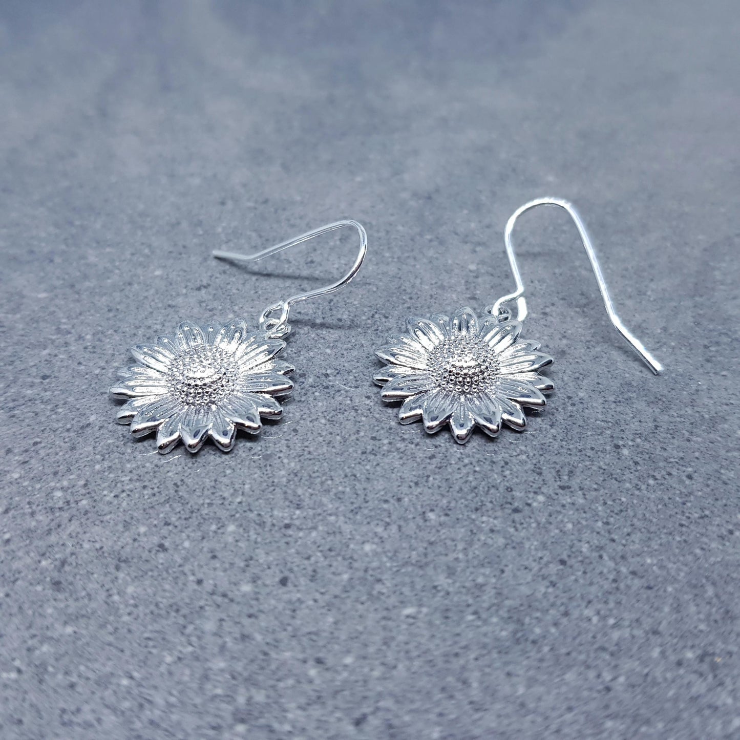 Silver Sunflower Earrings, Brass Sunflower, Flower Earrings, Hypoallergenic Ear Wires or Sterling Silver Ear Wires