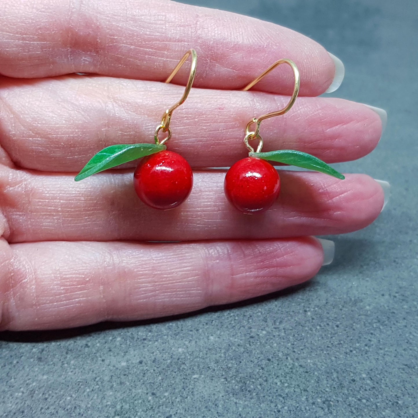 Glass Cherry Earrings, Berry Earrings, Hypoallergenic Ear Wires, Glass Jewelry, Fruit Earrings