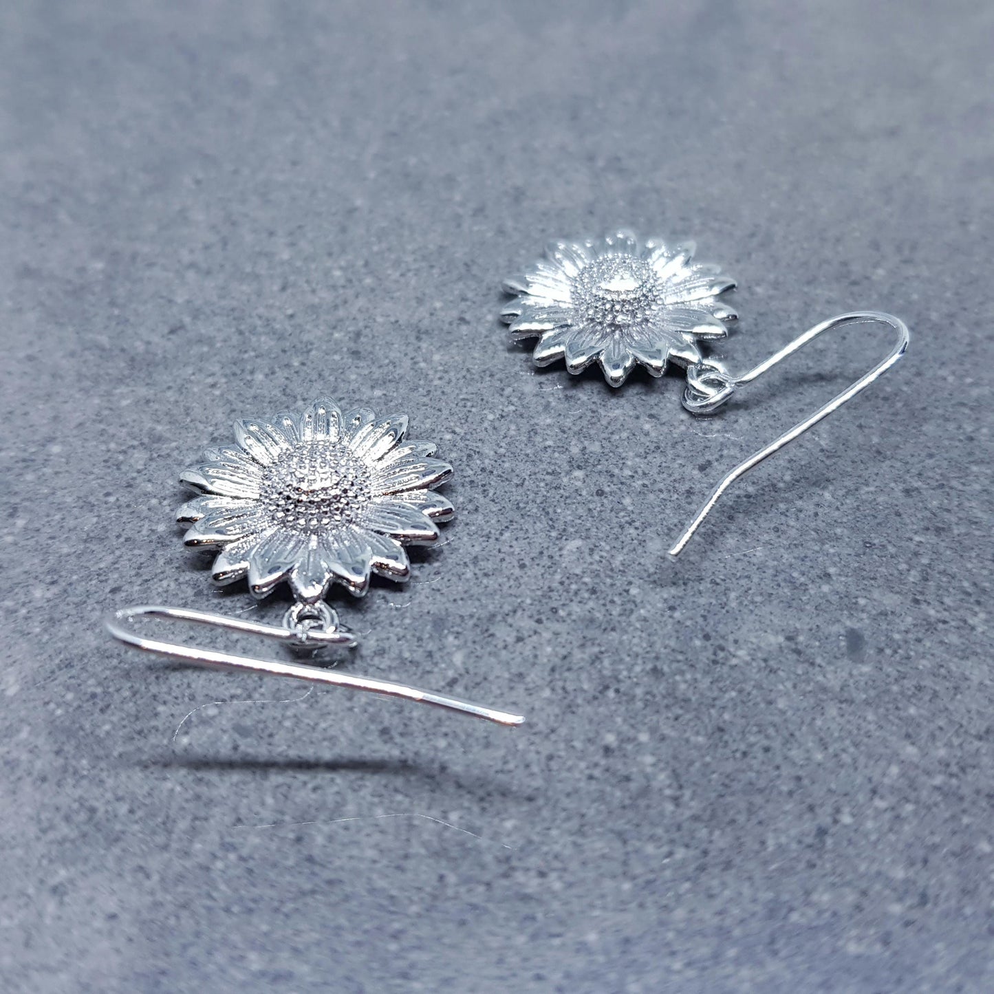 Silver Sunflower Earrings, Brass Sunflower, Flower Earrings, Hypoallergenic Ear Wires or Sterling Silver Ear Wires