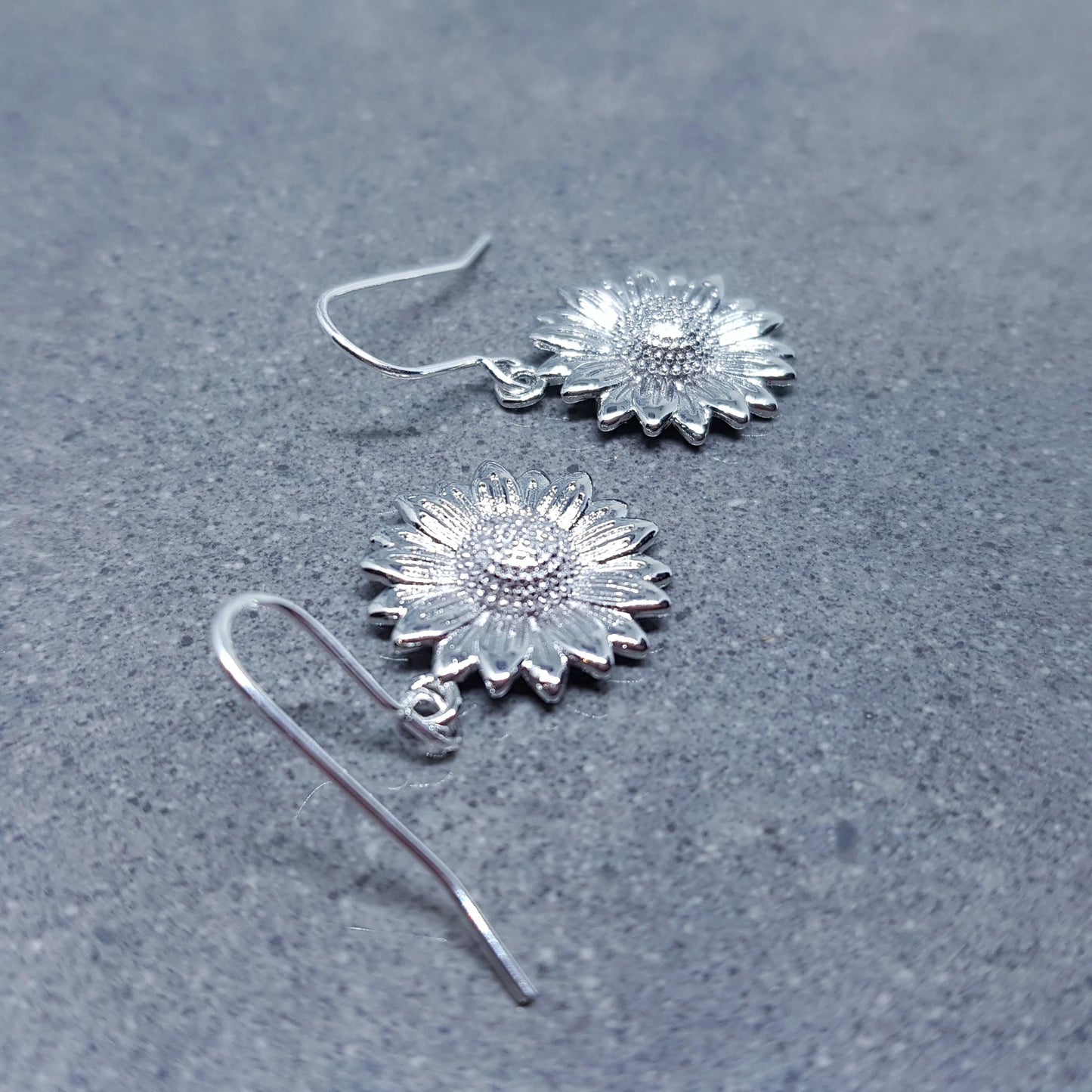 Silver Sunflower Earrings, Brass Sunflower, Flower Earrings, Hypoallergenic Ear Wires or Sterling Silver Ear Wires