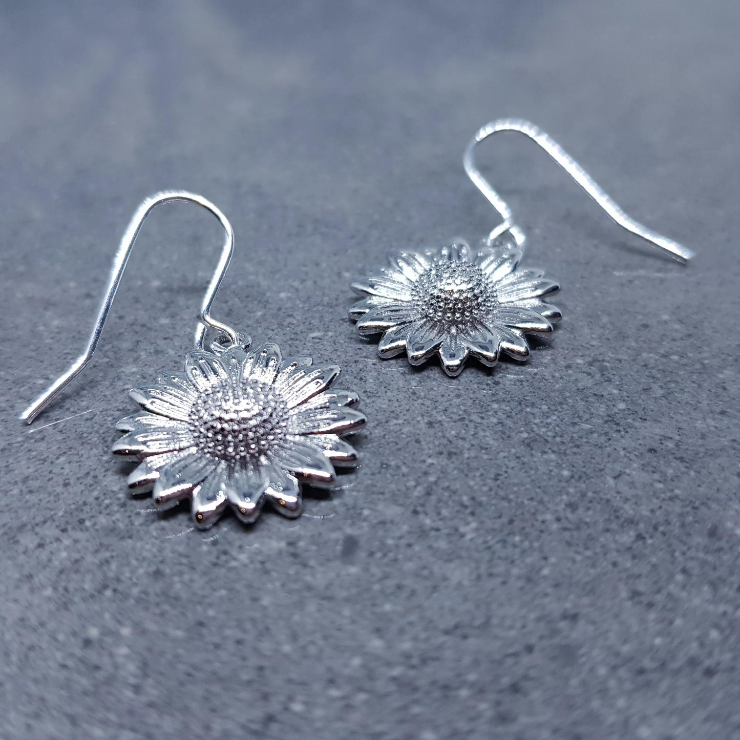 Silver Sunflower Earrings, Brass Sunflower, Flower Earrings, Hypoallergenic Ear Wires or Sterling Silver Ear Wires