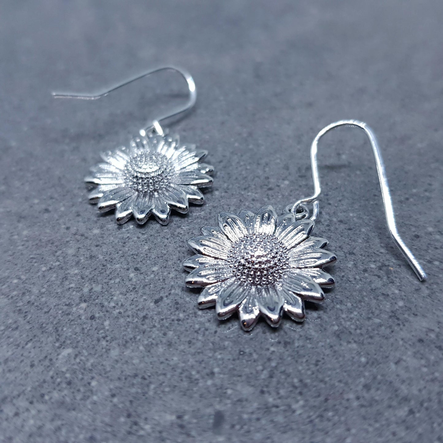 Silver Sunflower Earrings, Brass Sunflower, Flower Earrings, Hypoallergenic Ear Wires or Sterling Silver Ear Wires