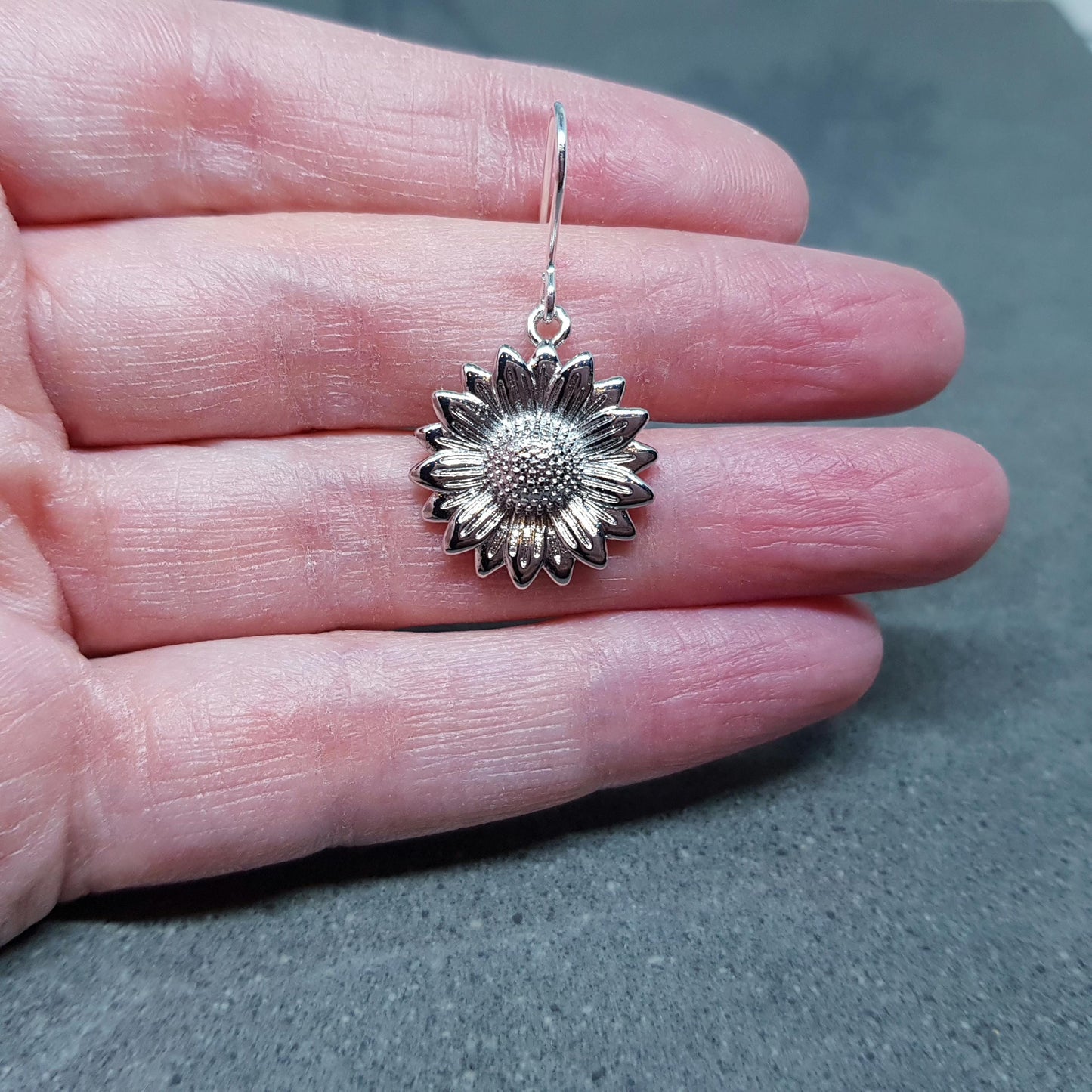 Silver Sunflower Earrings, Brass Sunflower, Flower Earrings, Hypoallergenic Ear Wires or Sterling Silver Ear Wires