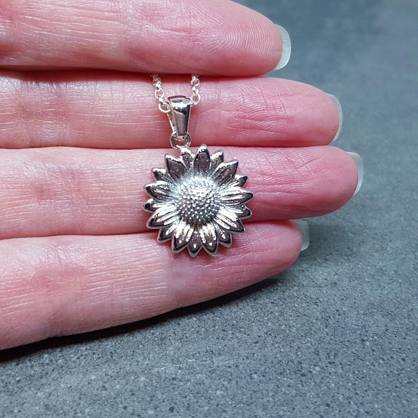 Silver Sunflower Necklace, Flower Jewelry, Minimalistic Jewelry, Quality Gifts