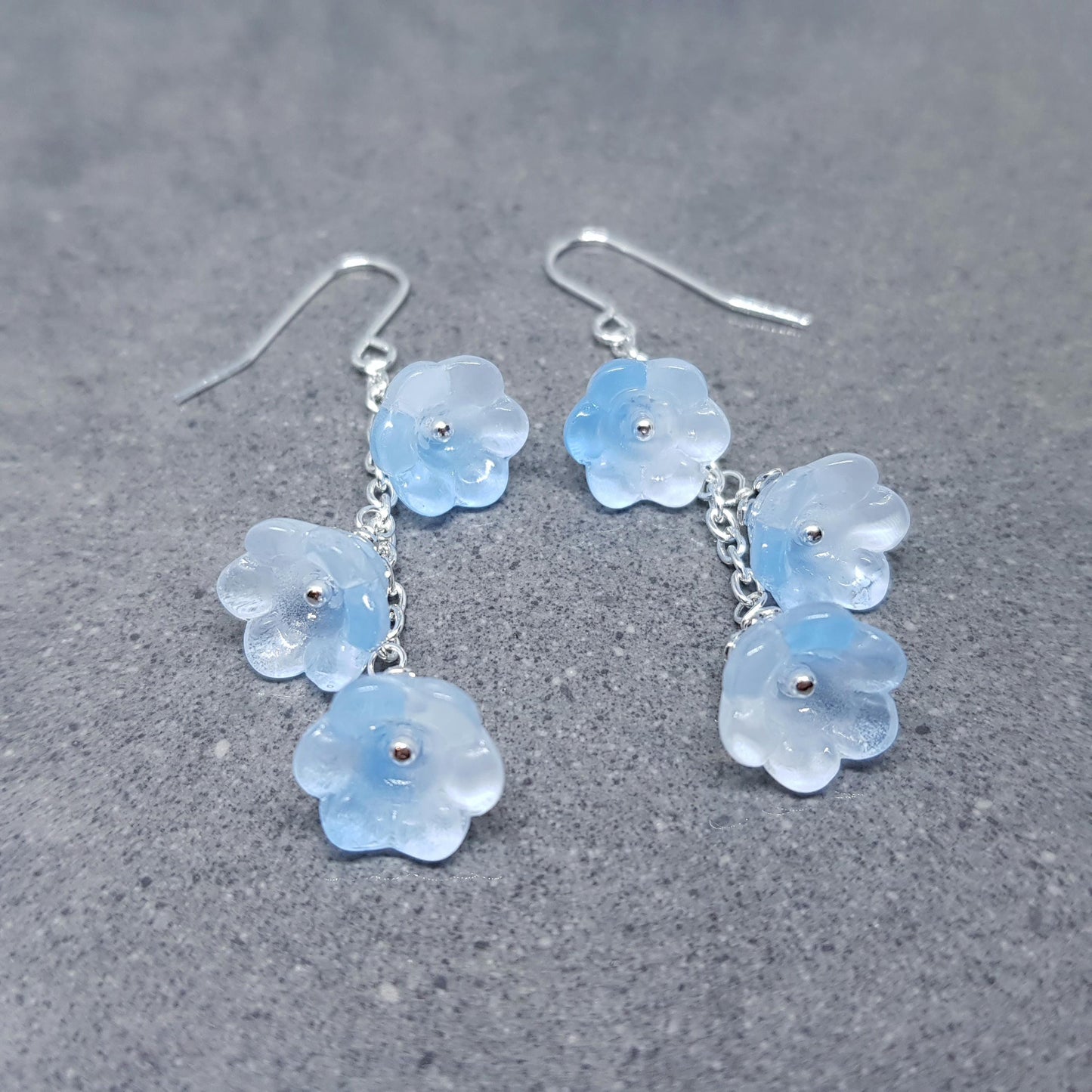 Flower Earrings, Hypoallergenic Ear Wires, Light Blue Earrings, Boho Jewelry, Glass Jewelry, Simple Vintage Earrings