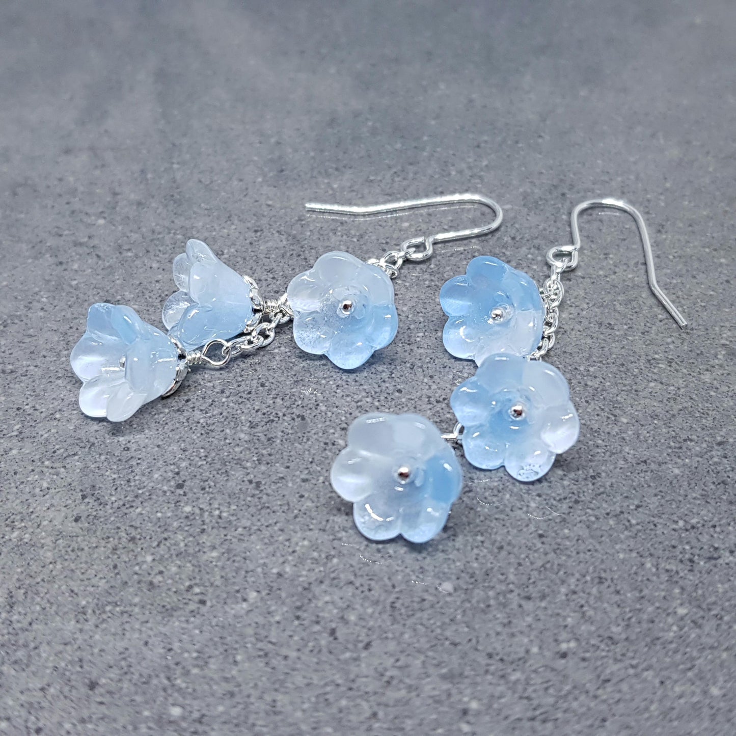 Flower Earrings, Hypoallergenic Ear Wires, Light Blue Earrings, Boho Jewelry, Glass Jewelry, Simple Vintage Earrings