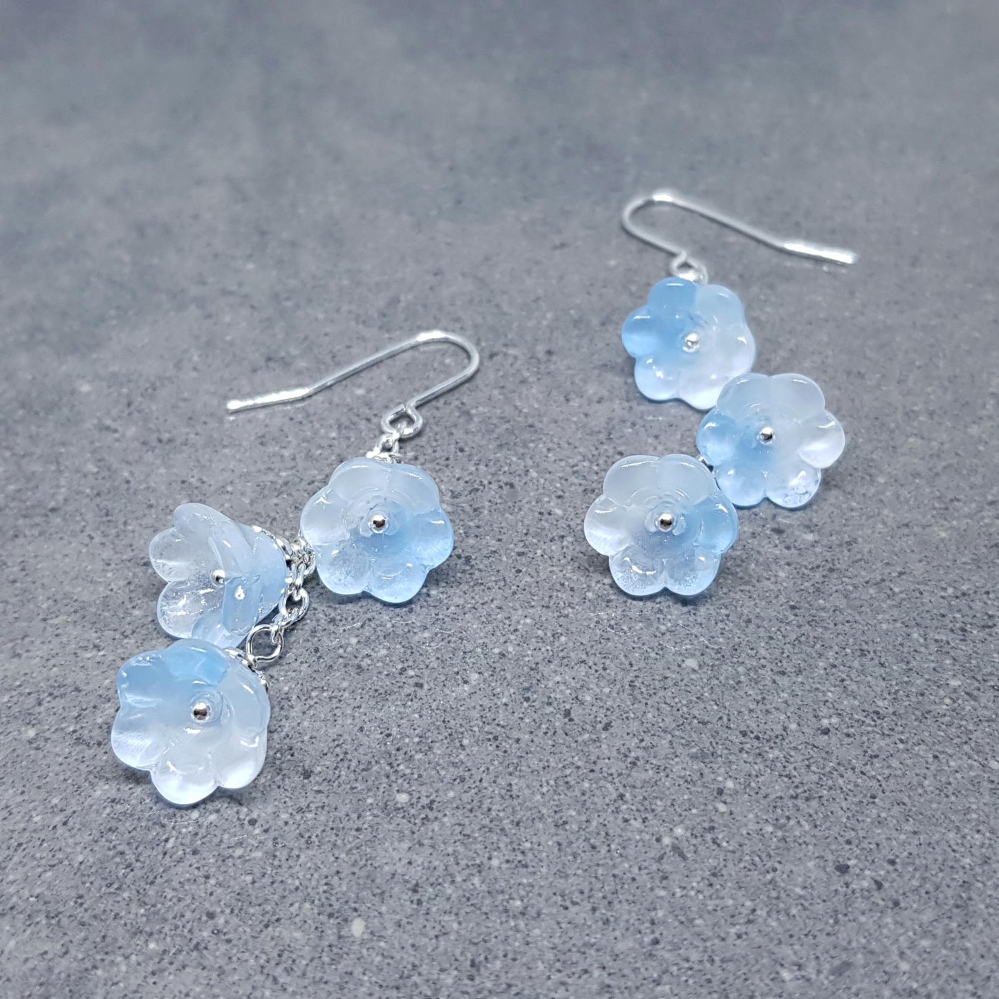 Flower Earrings, Hypoallergenic Ear Wires, Light Blue Earrings, Boho Jewelry, Glass Jewelry, Simple Vintage Earrings