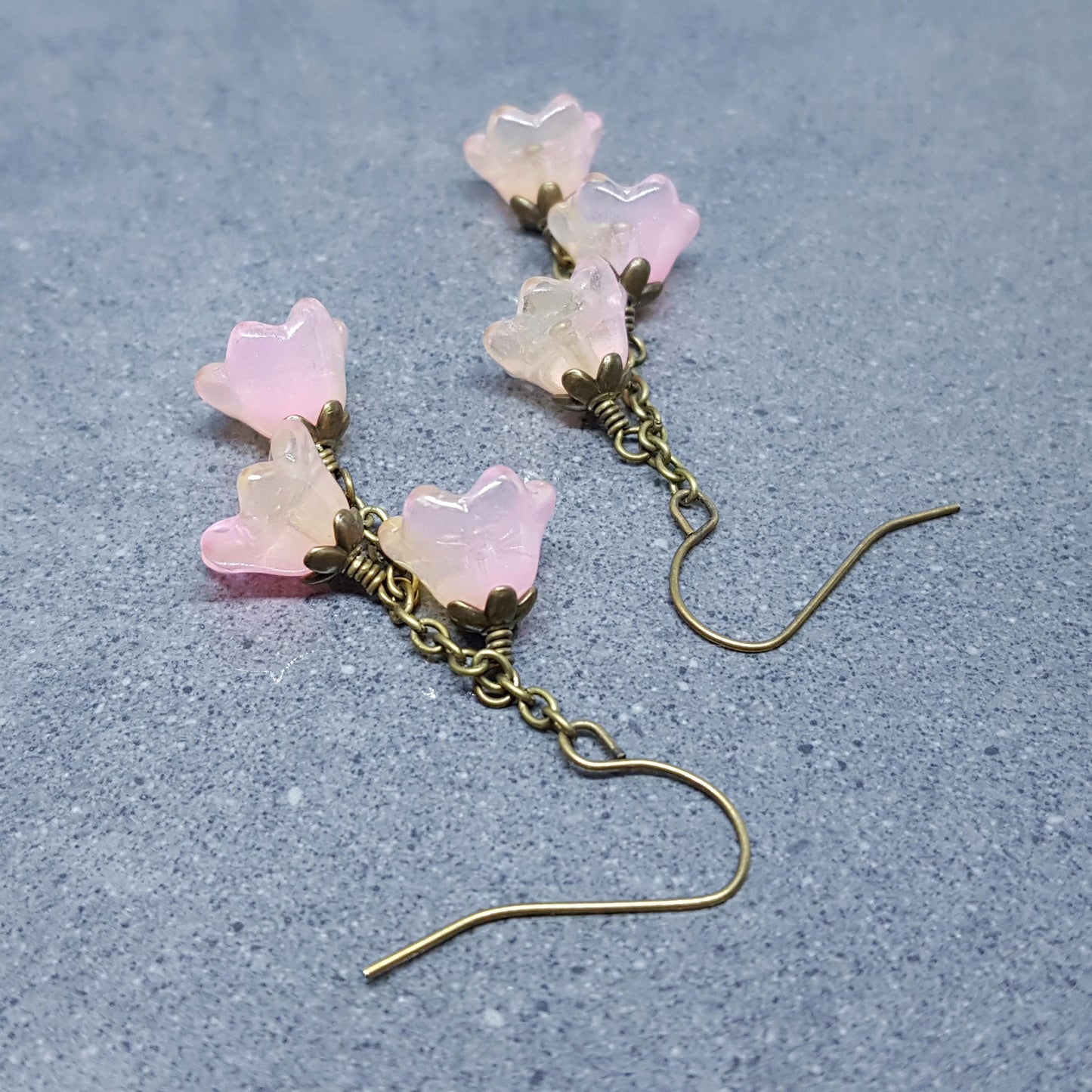 Flower Earrings, Hypoallergenic Ear Wires, Glass Jewelry, Pale Pink/Peach Earrings, Boho Jewelry, Simple Vintage Earrings