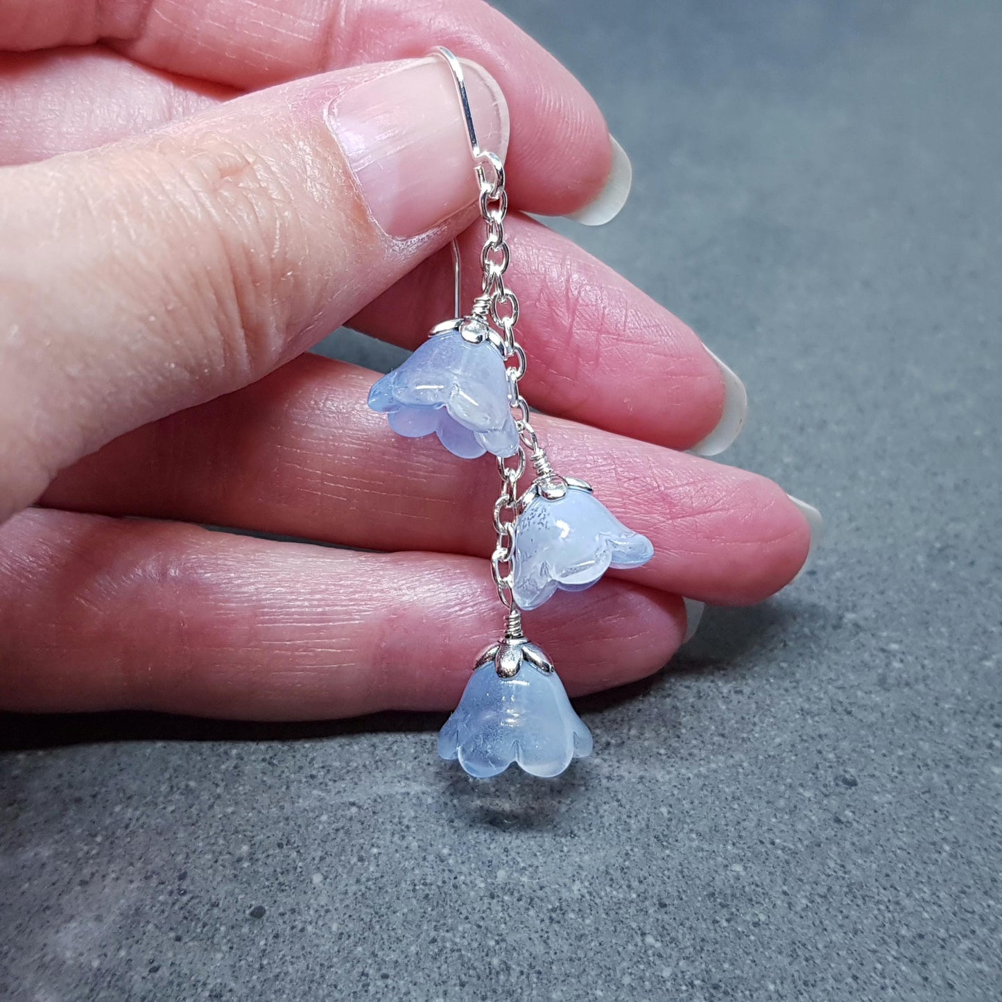 Flower Earrings, Hypoallergenic Ear Wires, Light Blue Earrings, Boho Jewelry, Glass Jewelry, Simple Vintage Earrings