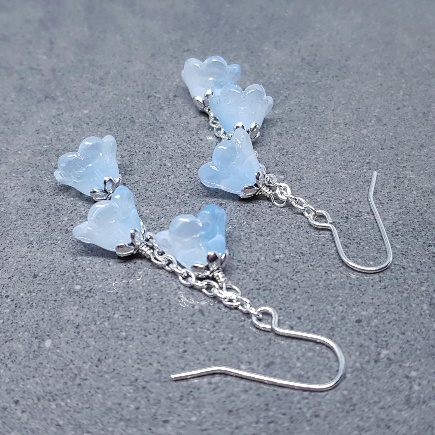 Flower Earrings, Hypoallergenic Ear Wires, Light Blue Earrings, Boho Jewelry, Glass Jewelry, Simple Vintage Earrings