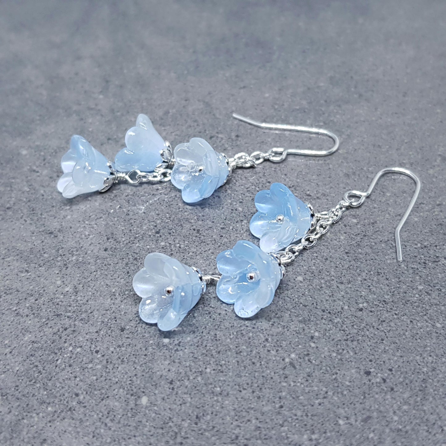 Flower Earrings, Hypoallergenic Ear Wires, Light Blue Earrings, Boho Jewelry, Glass Jewelry, Simple Vintage Earrings