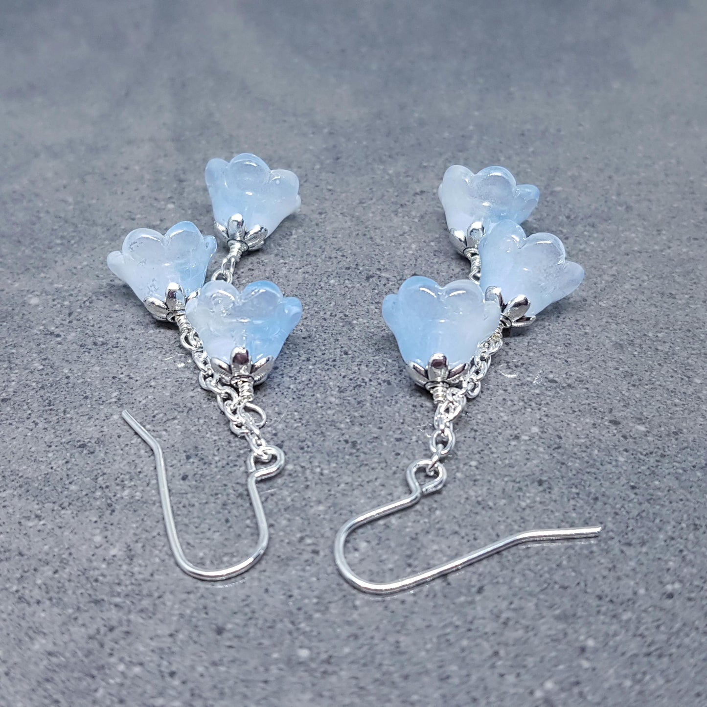 Flower Earrings, Hypoallergenic Ear Wires, Light Blue Earrings, Boho Jewelry, Glass Jewelry, Simple Vintage Earrings