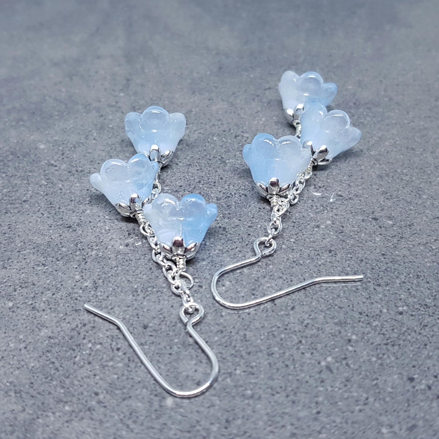 Flower Earrings, Hypoallergenic Ear Wires, Light Blue Earrings, Boho Jewelry, Glass Jewelry, Simple Vintage Earrings