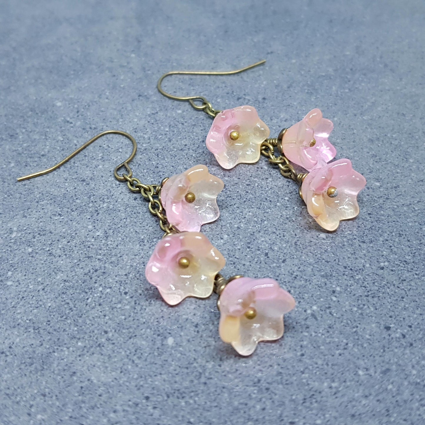 Flower Earrings, Hypoallergenic Ear Wires, Glass Jewelry, Pale Pink/Peach Earrings, Boho Jewelry, Simple Vintage Earrings