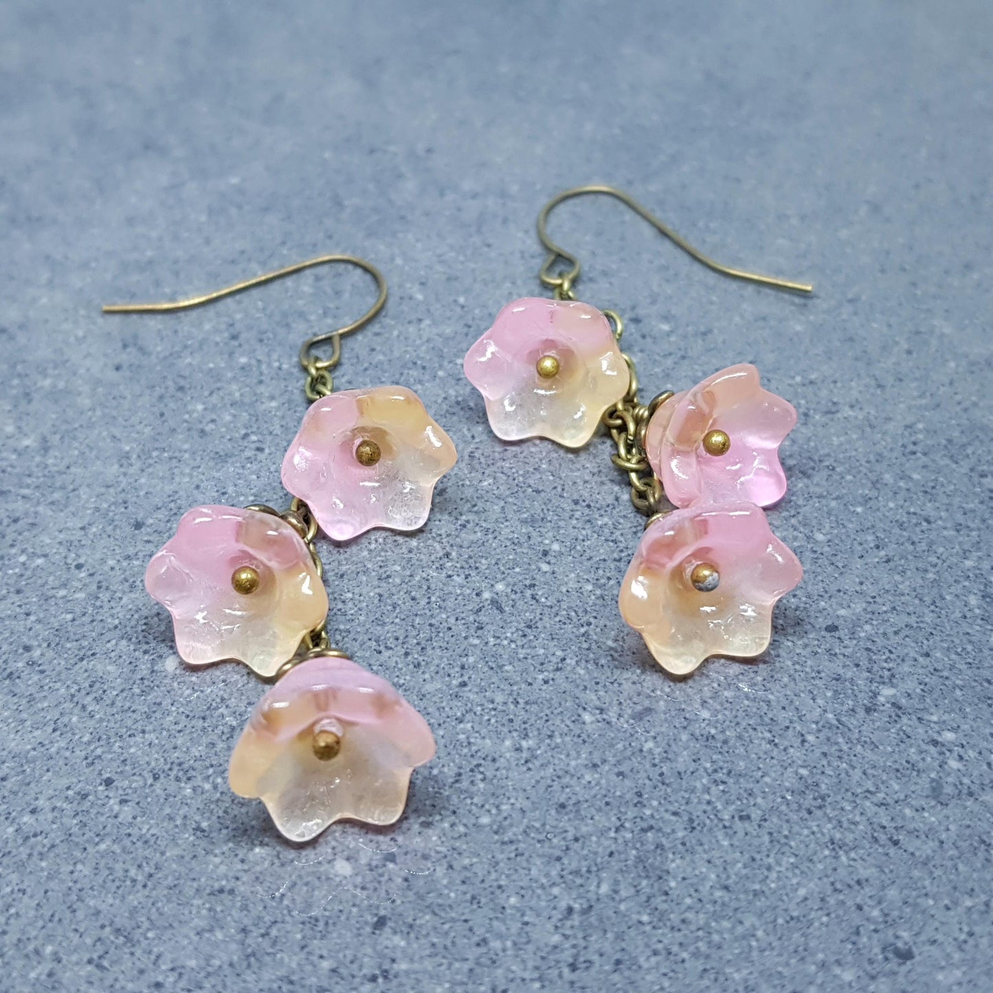 Flower Earrings, Hypoallergenic Ear Wires, Glass Jewelry, Pale Pink/Peach Earrings, Boho Jewelry, Simple Vintage Earrings