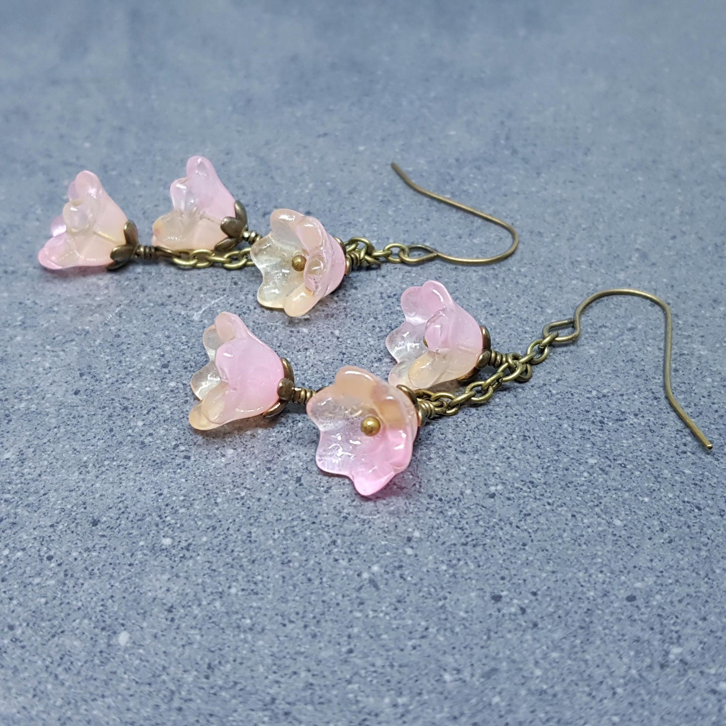 Flower Earrings, Hypoallergenic Ear Wires, Glass Jewelry, Pale Pink/Peach Earrings, Boho Jewelry, Simple Vintage Earrings